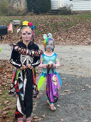 Ages 0-4: Lily Robson (right) as Rainbow Dash from My Little Pony